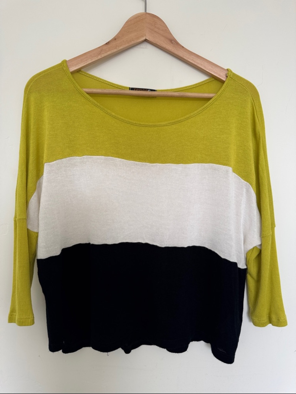 Renee C. Chartreuse, Black & White Colorblock Knit Top